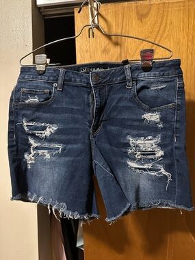 American Eagle Outfitters Dark Blue Distressed Denim Cutoff Shorts